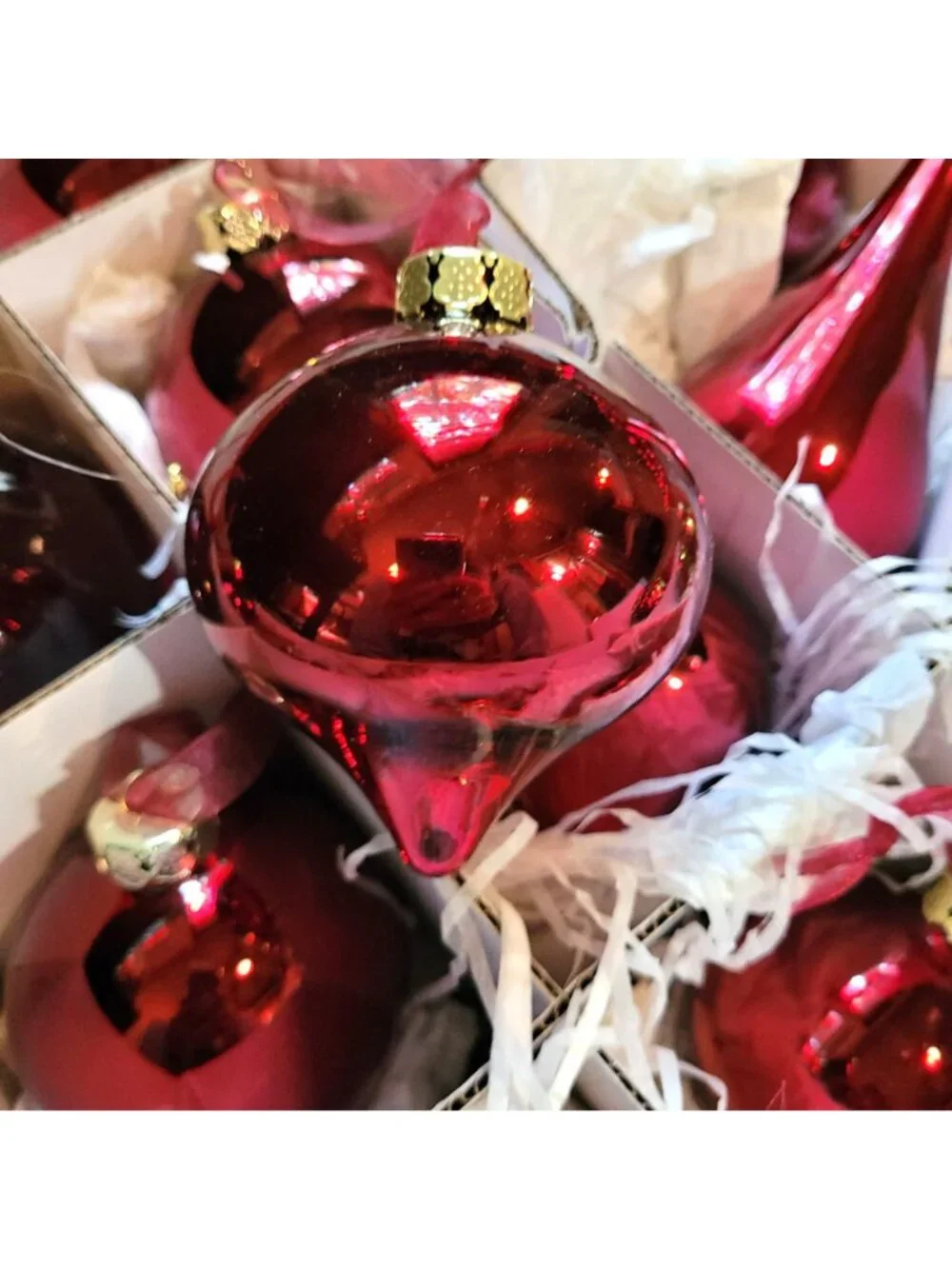 Frontgate Christmas Ornament 20 Pc Burgundy Gold Green Glass Glitter Bauble Flaw